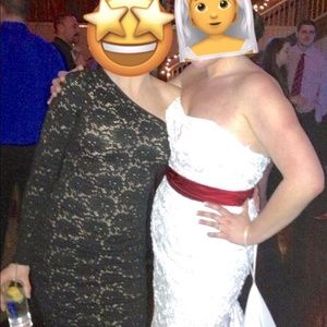 BCBG black lacey, one shouldered dress